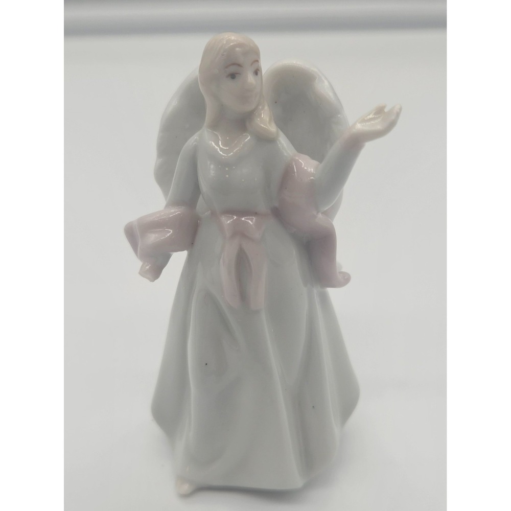 Ceramic Angel‎ Figurine White Pink Scarf Wings